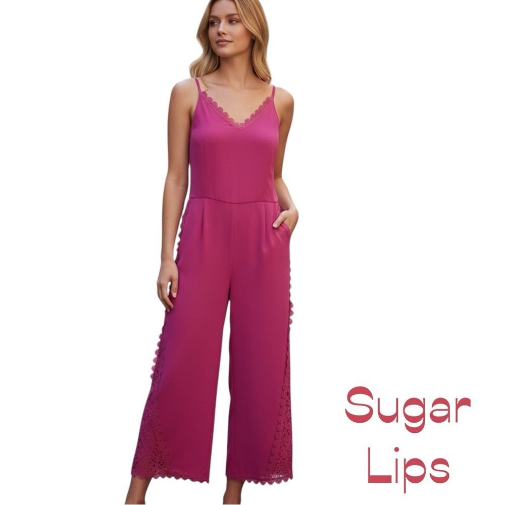 Sugarlips Pink Lace Sleeveless Jumpsuit NWT Size S Feminine GirlCore